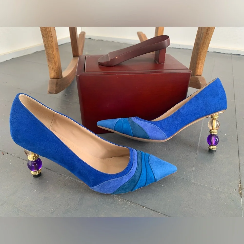 NWOB FOWT BLUE GRADIENT WAVE PATTERN POINTED TOE BLUE/TEAL/PURPLE PUMPS SIZE 9.5 - Picture 9 of 16